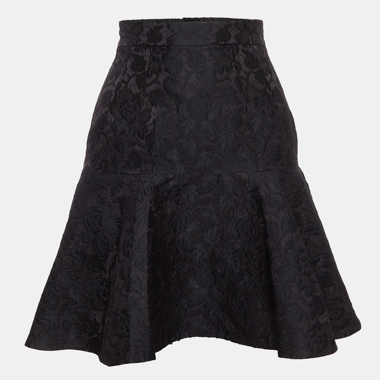 Dolce & Gabbana Black Floral Jacquard Flared Mini Skirt XS