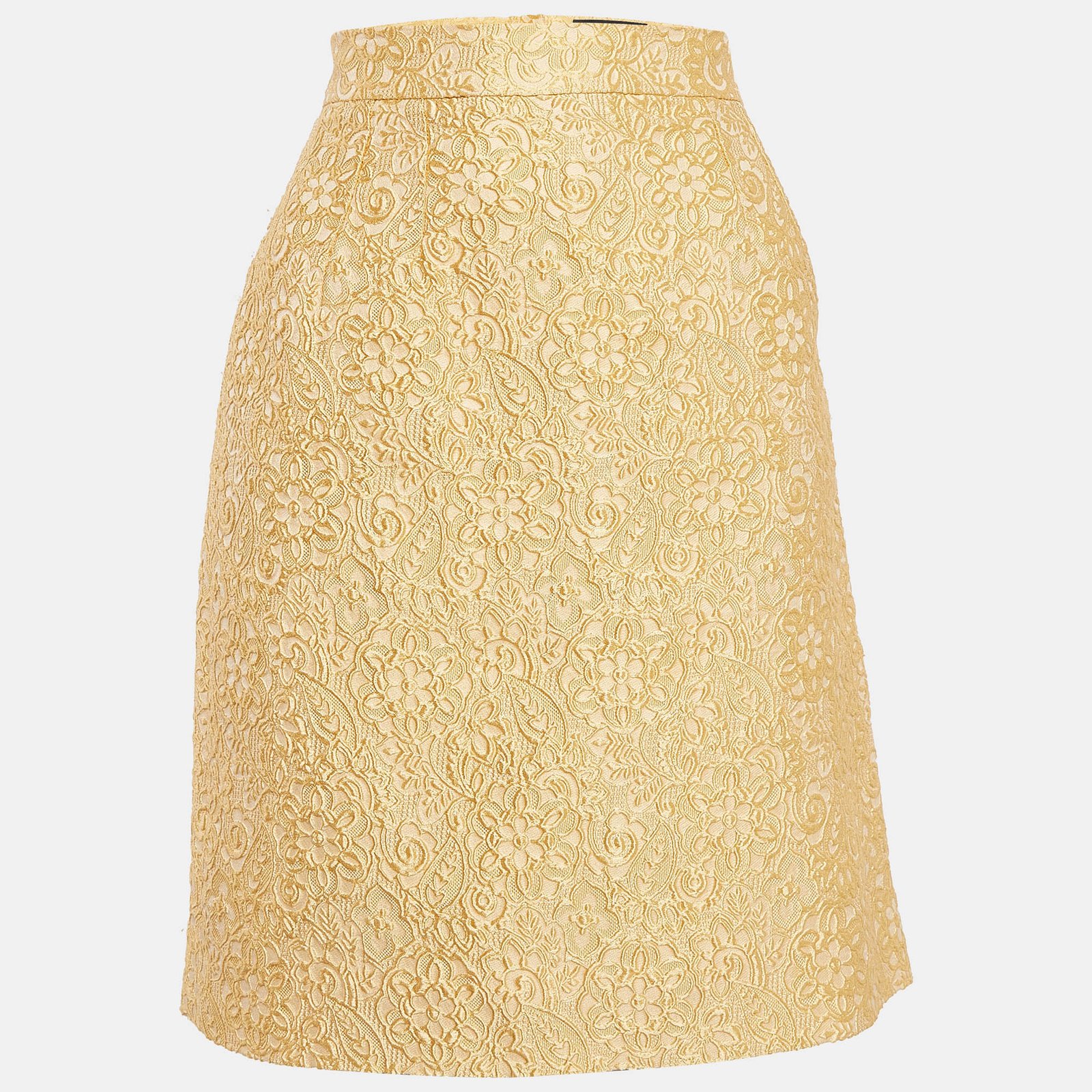 Dolce & Gabbana Yellow Textured Jacquard Pencil Skirt M