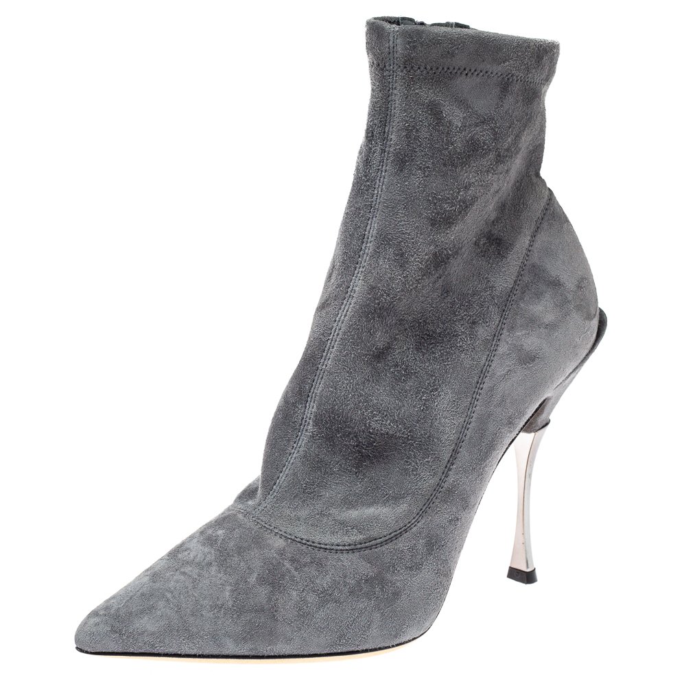 Dolce & Gabbana Grey Suede Pointed Toe Booties Size 39