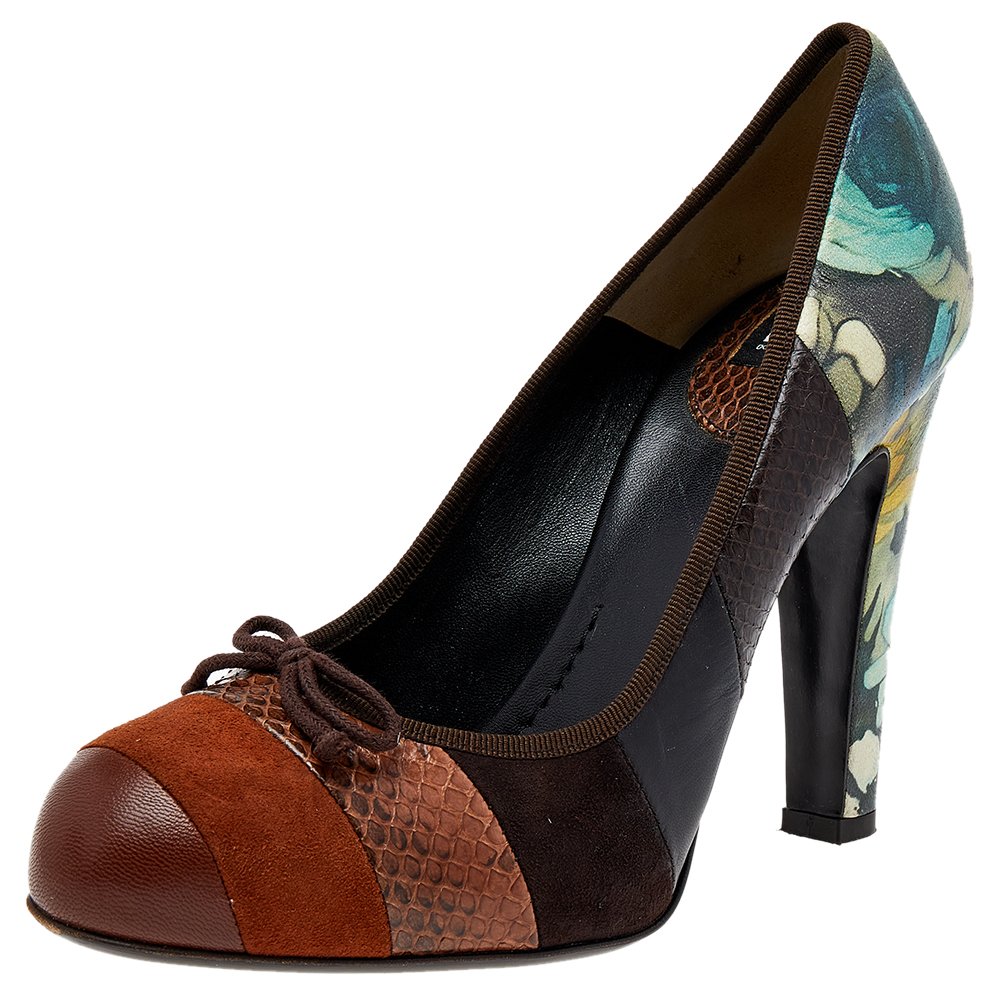 Dolce & Gabbana Multicolor Suede And Leather Bow Pumps Size 37.5