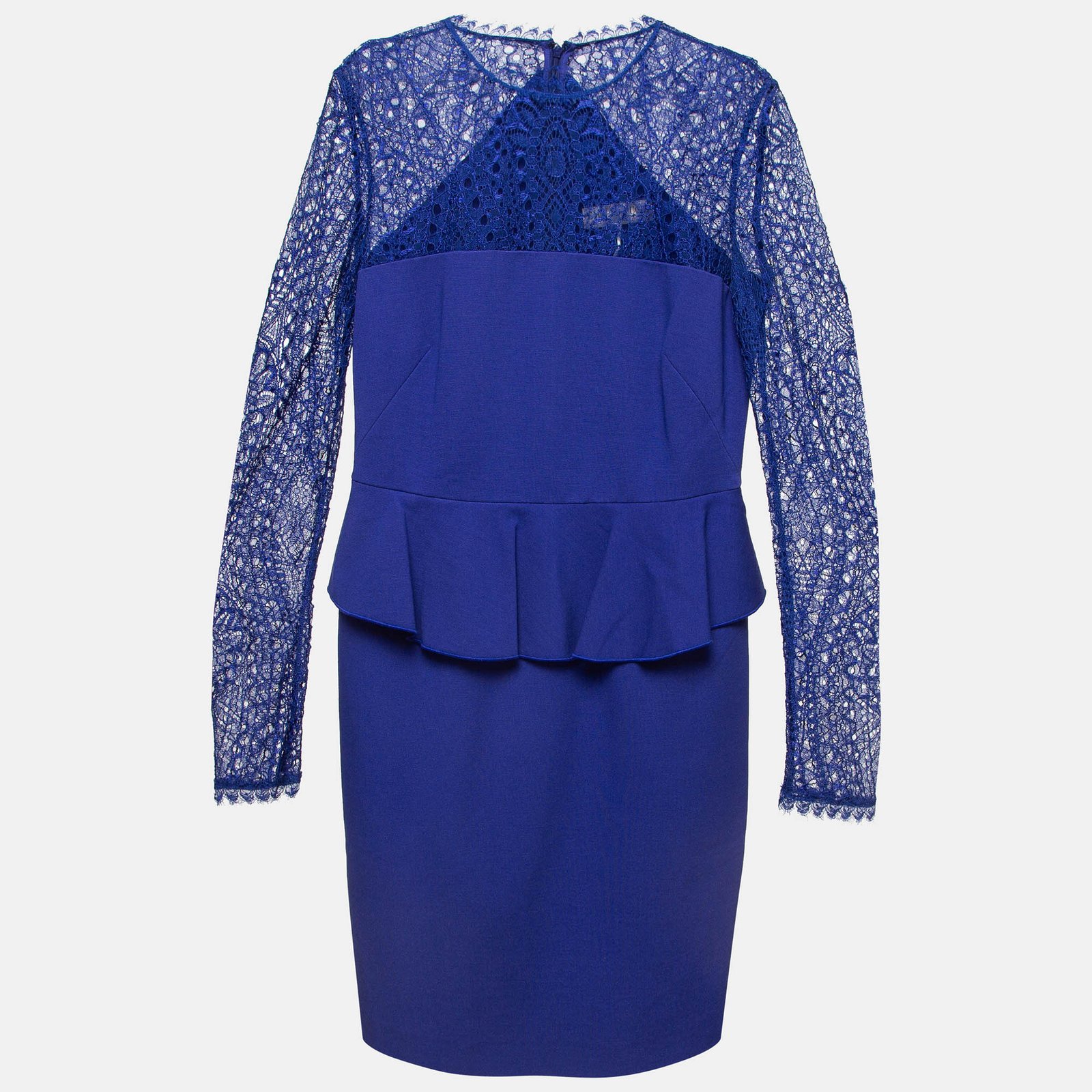 Emilio Pucci Blue Lace Trim Stretch Crepe Peplum Pencil Dress L