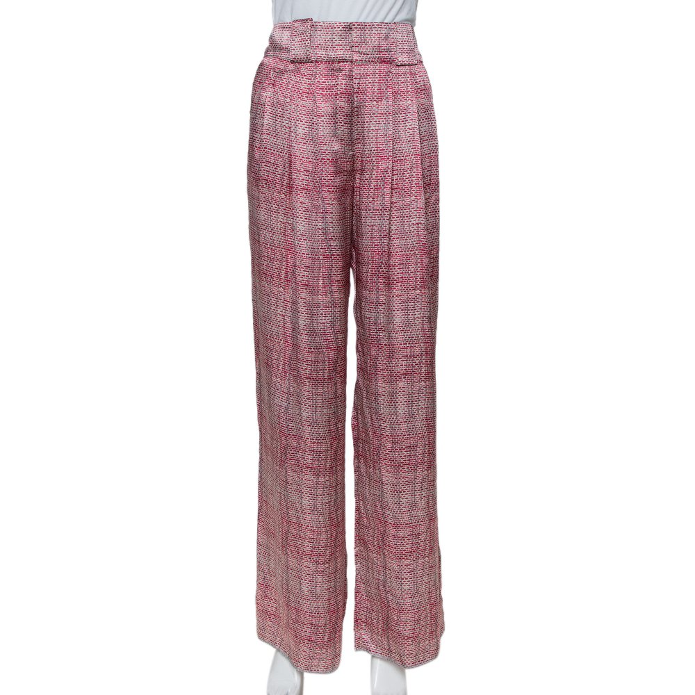 Emporio Armani Pink & Grey Printed Silk Palazzo Pants M