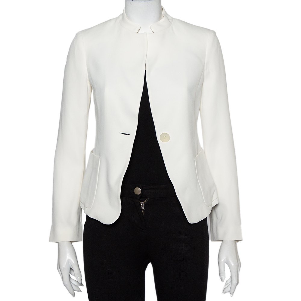 Emporio Armani White Crepe Button Front Blazer S