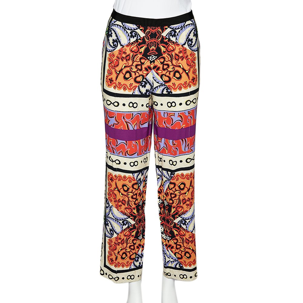 Etro Multicolor Paisley Print Crepe Straight Fit Trousers XL