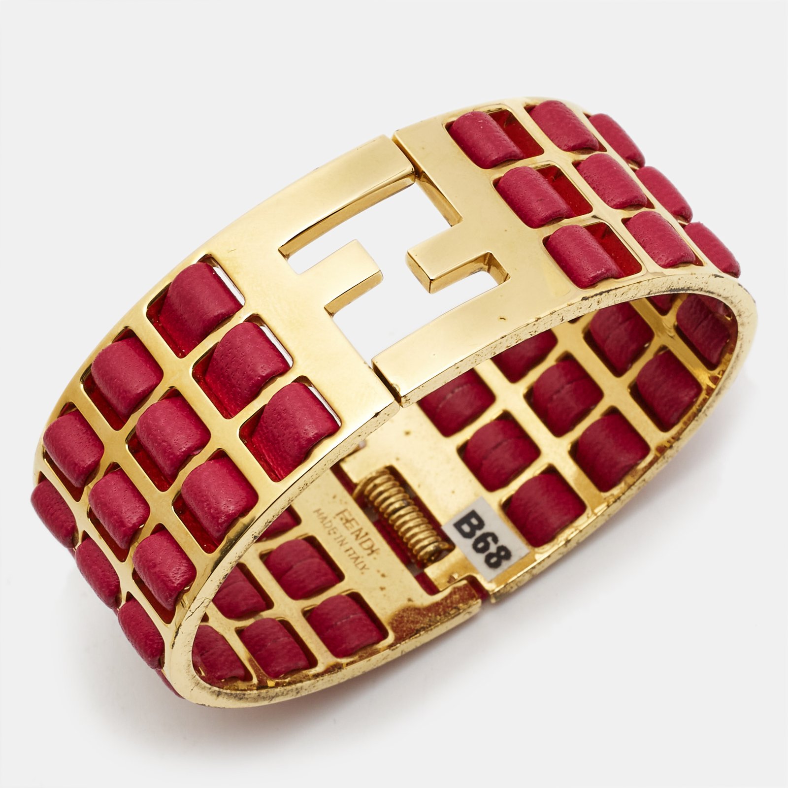 Fendi Fendista Leather Gold Tone Bracelet M