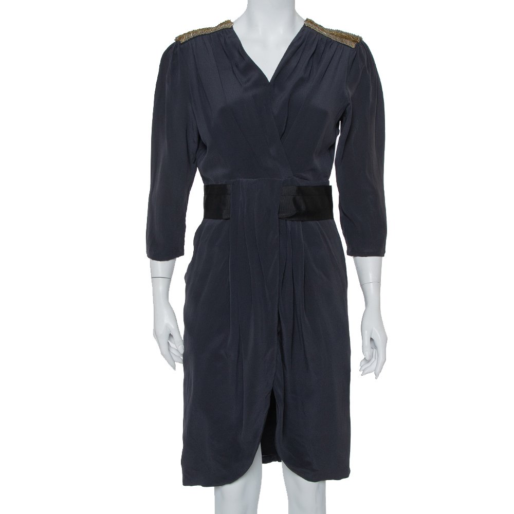 Fendi Dark Green Silk Embellished Detail Draped Mini Dress M