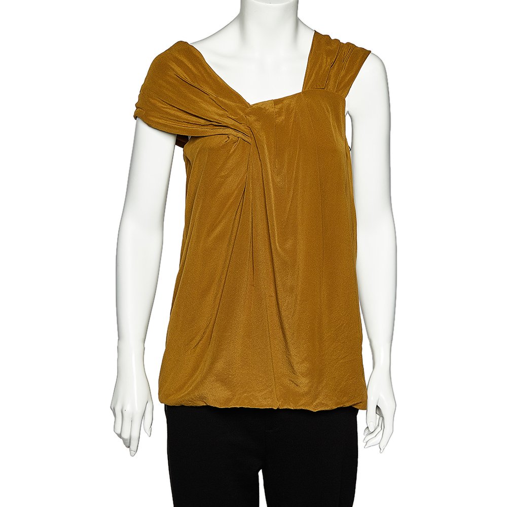 Fendi Olive Green Silk Draped Sleeve Detail Top M