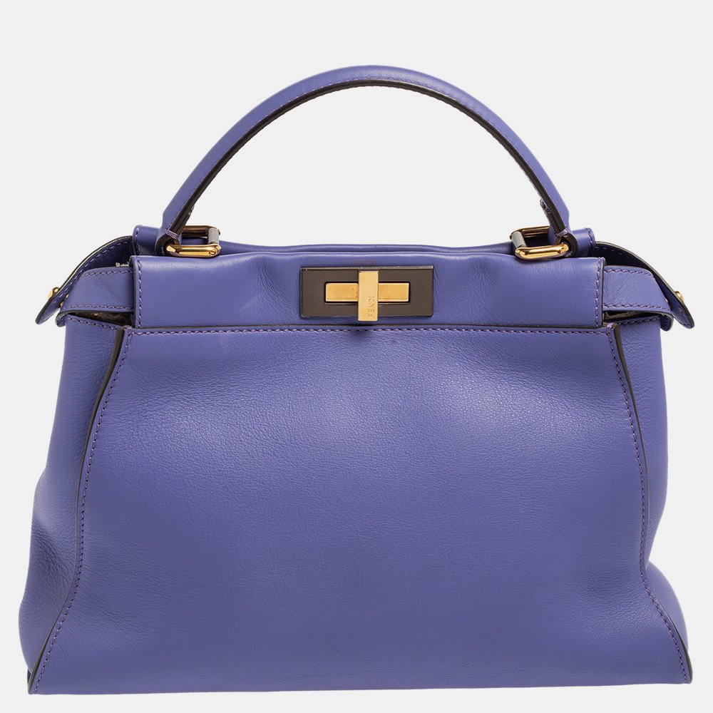 Fendi Purple Leather Medium Peekaboo Top Handle Bag