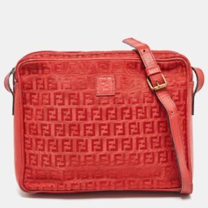 Fendi Red Zucchino Canvas and Leather Crossbody Bag