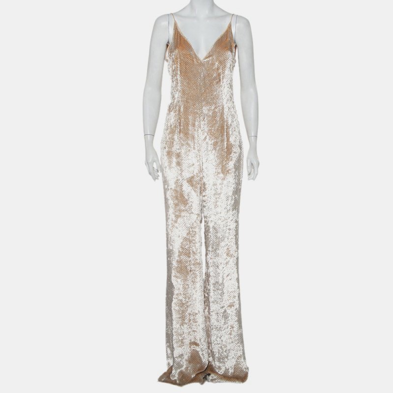 Gabriela Hearst Beige Patterned Velvet Catherine Jumpsuit M