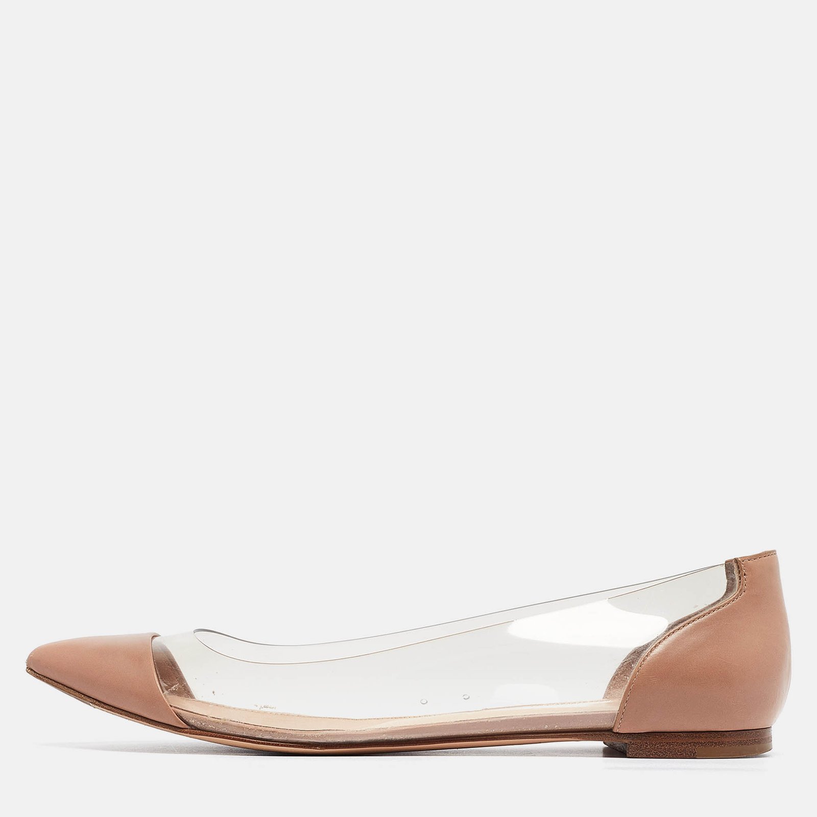 Gianvito Rossi Beige Leather and PVC Plexi Ballet Flats Size 38