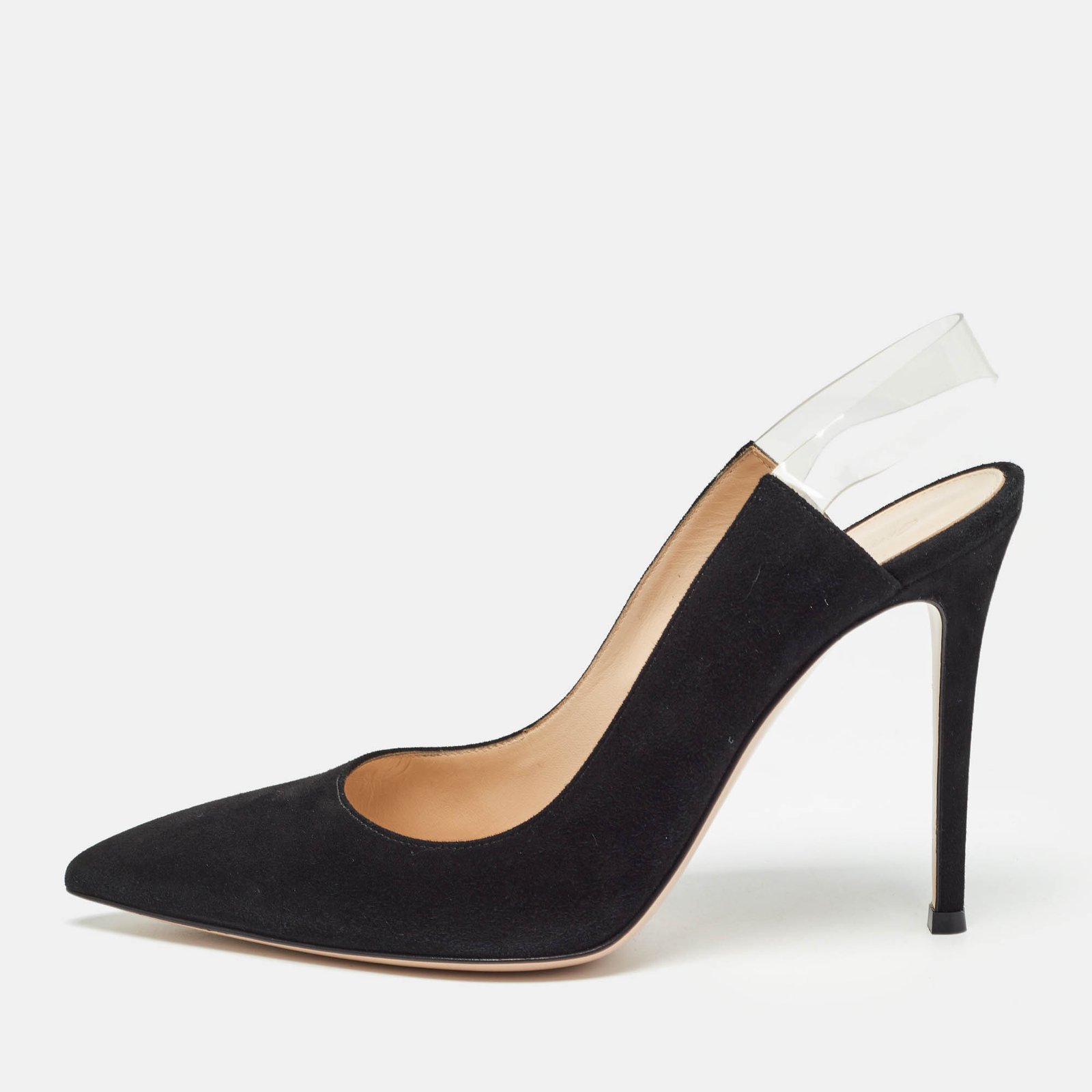 Gianvito Rossi Black Suede and PVC Slingback Pumps Size 39