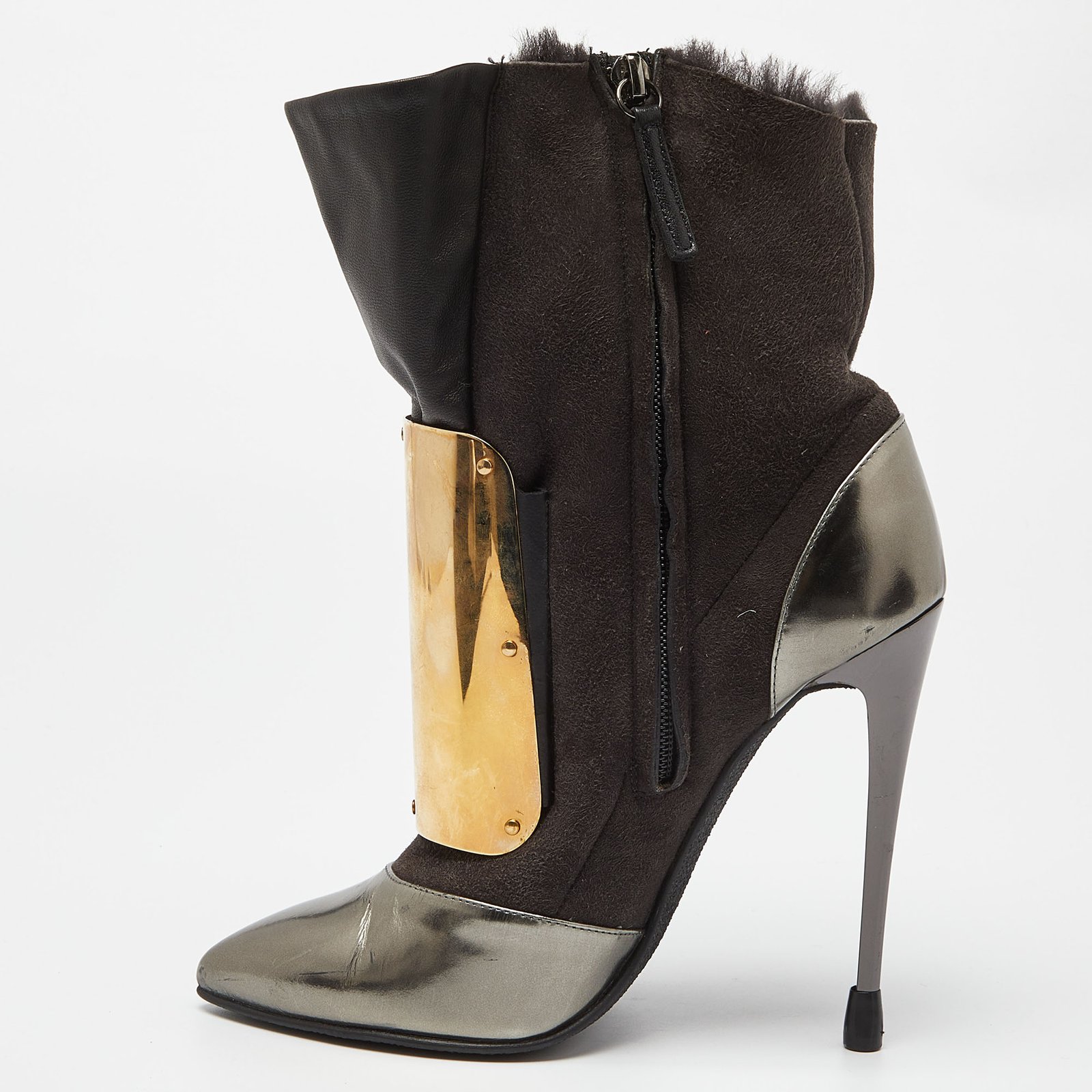 Giuseppe Zanotti Multicolor Suede and Leather Pointed Toe Ankle Boots Size 36.5