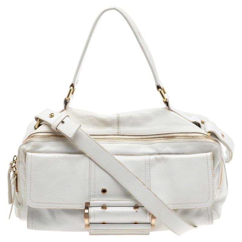 Givenchy White Leather East West Buckle Top Handle Bag