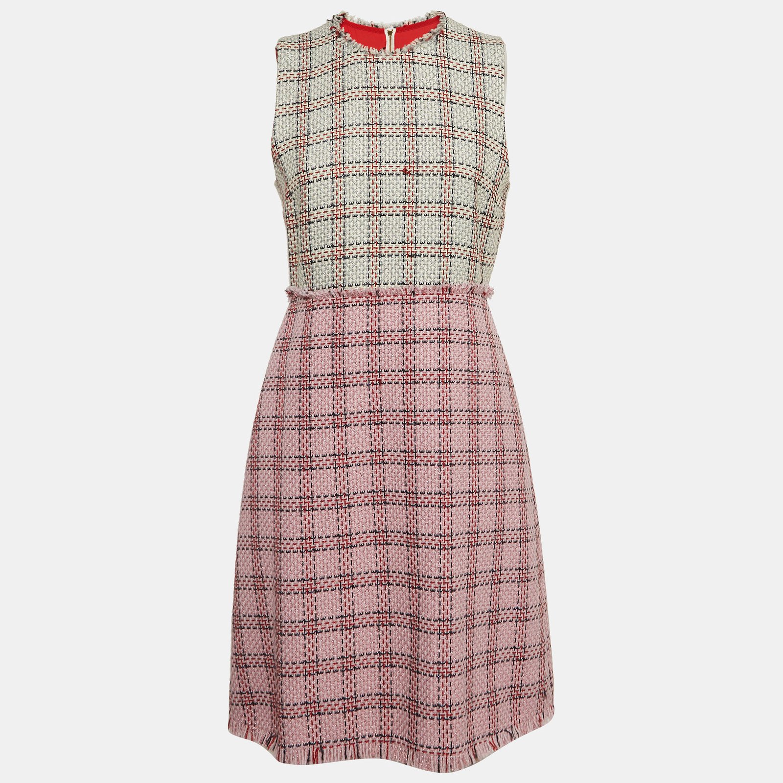 Gucci Pink Tweed Lurex Damier Sheath Dress M