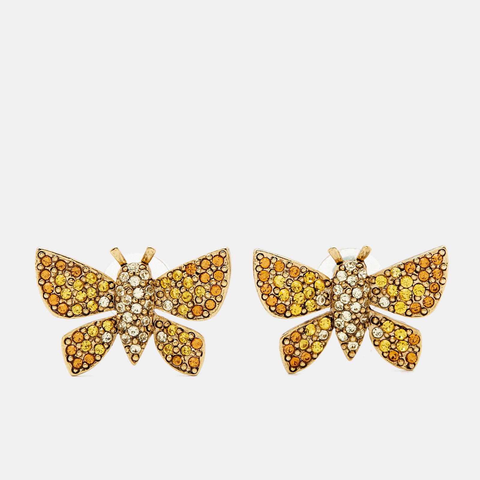 Oscar de la Renta Butterfly Crystal Gold Tone Earrings