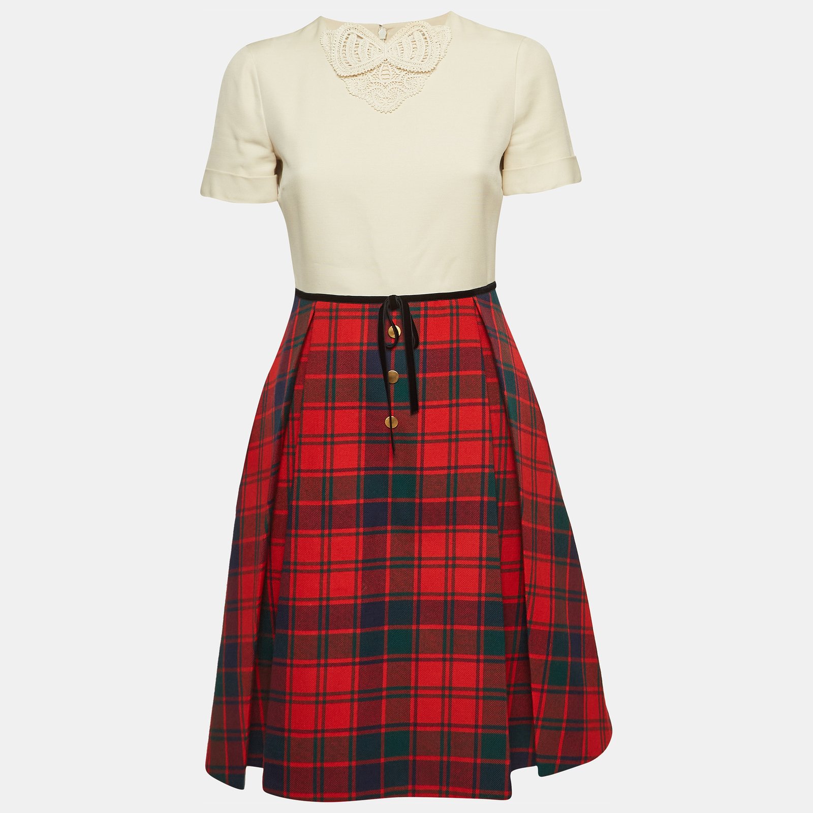 Gucci Beige/Multicolor Plaid Wool Short Dress S