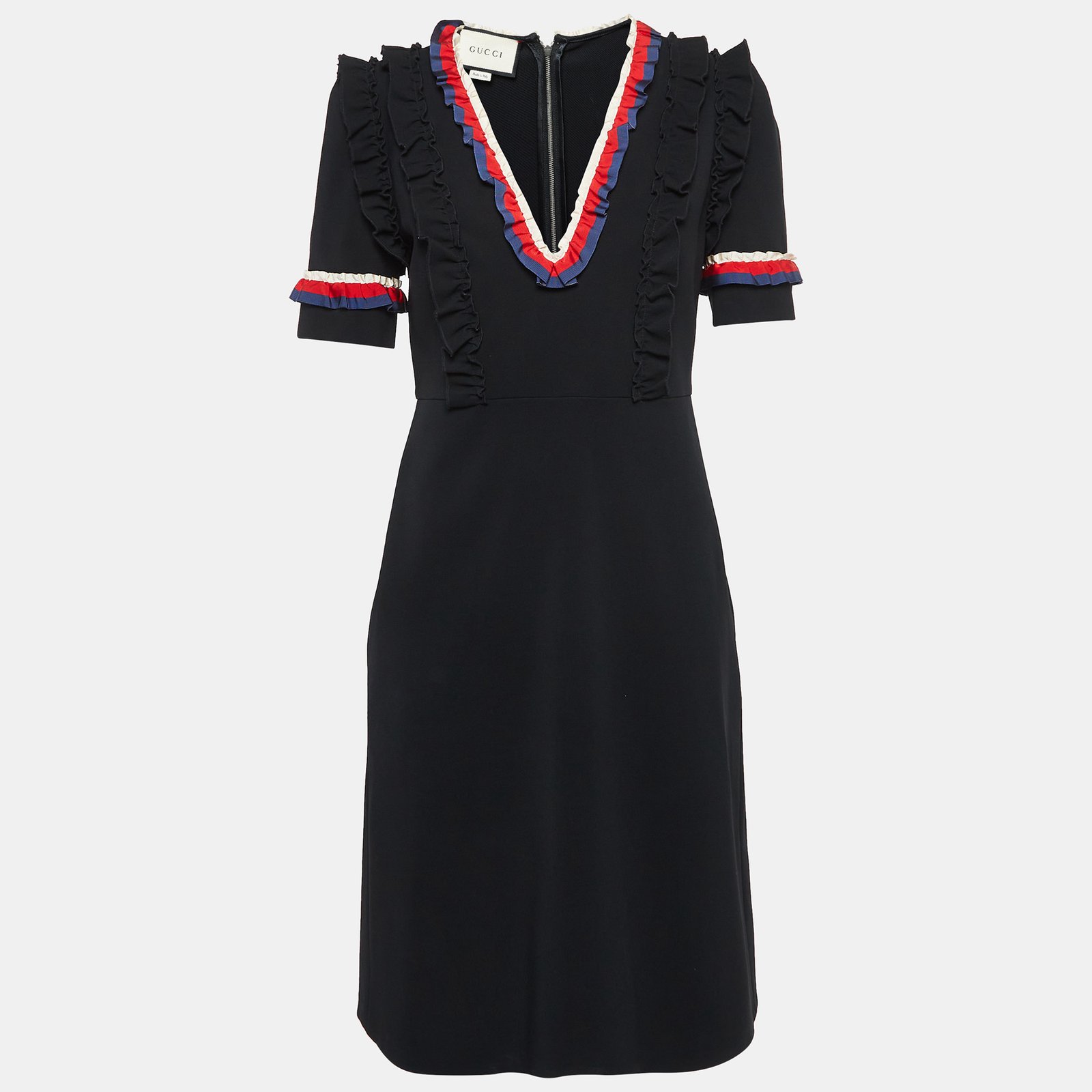 Gucci Black Jersey Ruffled Detail Sheath Dress L