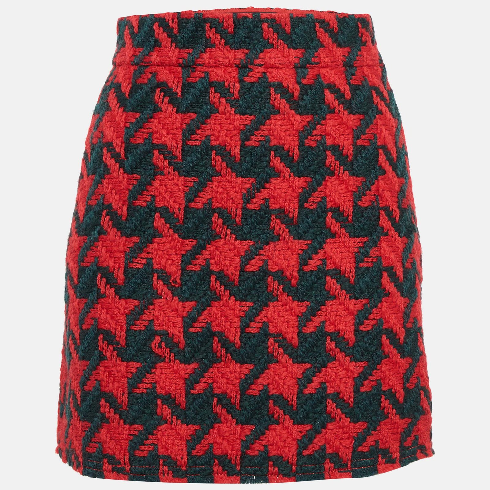 Gucci Red/Green Houndstooth Wool Mini Skirt S
