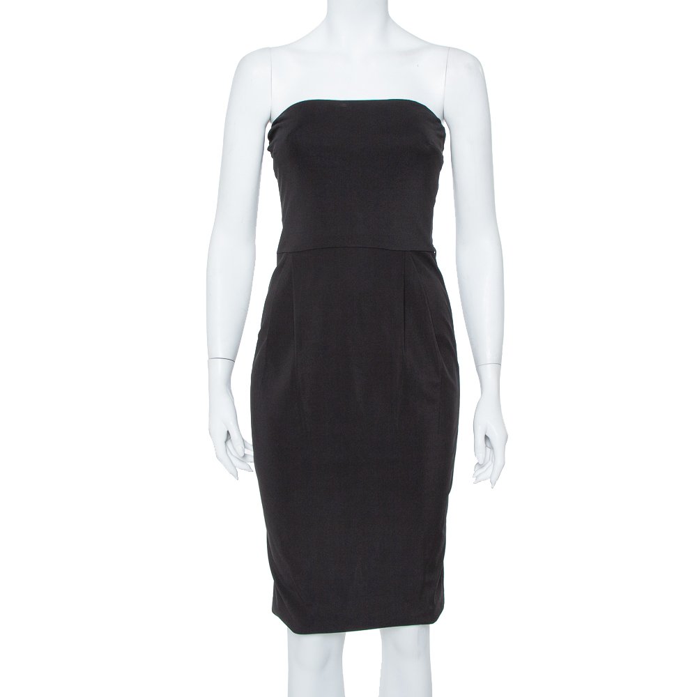 Gucci Black Jersey Strapless Sheath Dress S