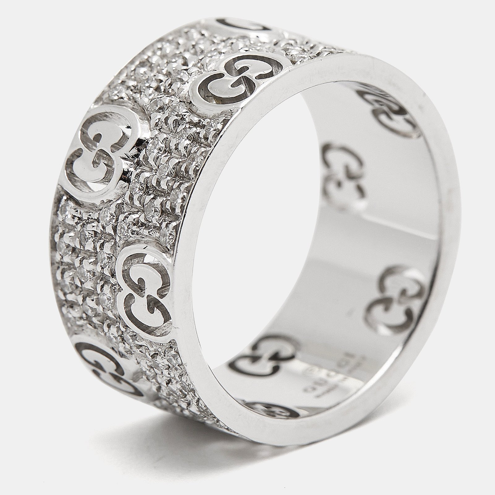 Gucci Icon Stardust Diamond 18K White Gold Band Ring Size 52