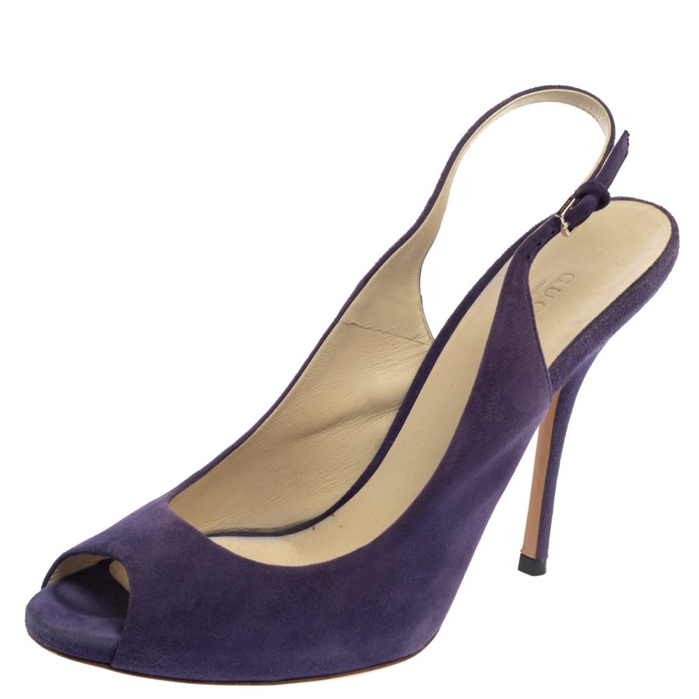 Gucci Purple Suede Peep Toe Slingback Sandals Size 38