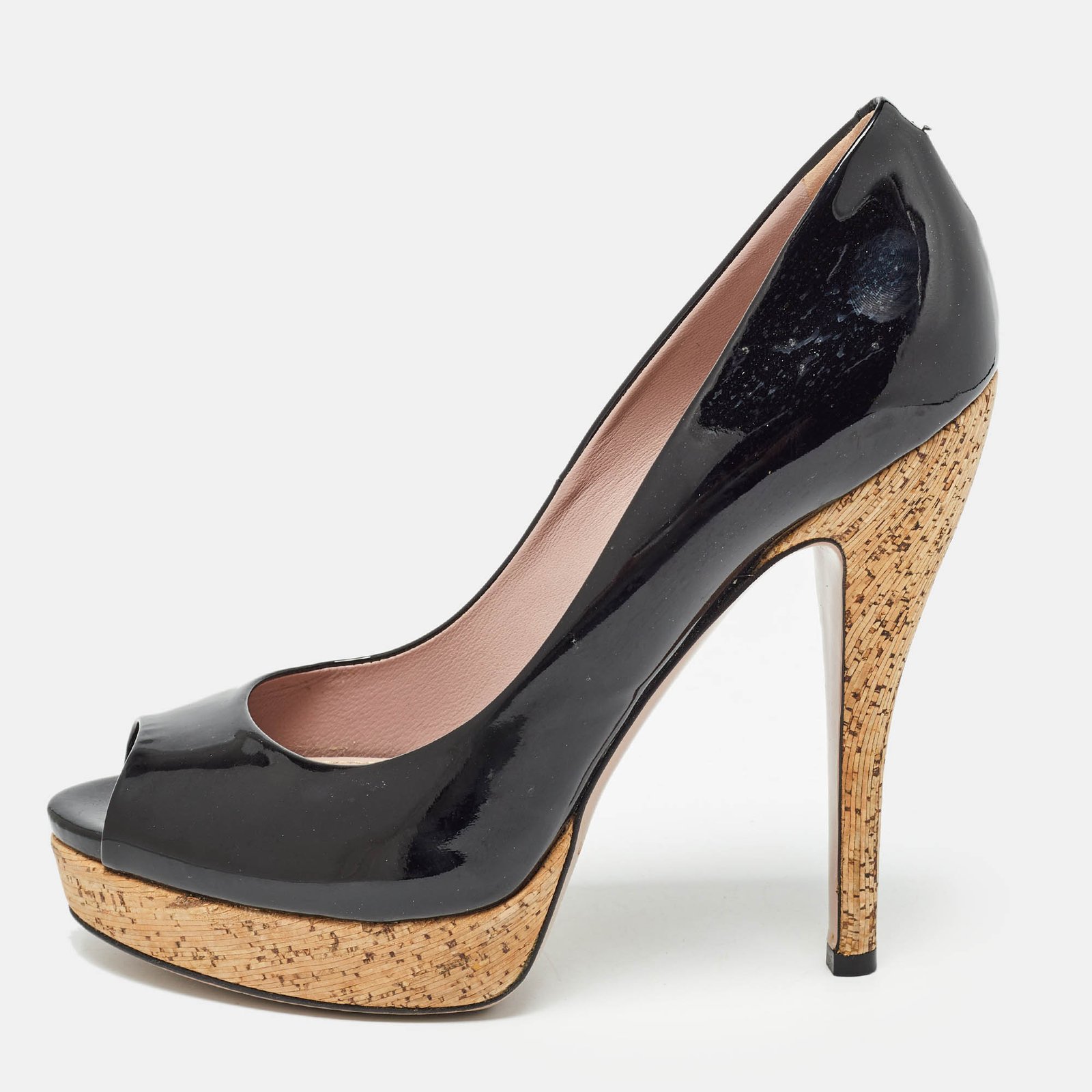 Gucci Black Patent Peep Toe Pumps Size 38