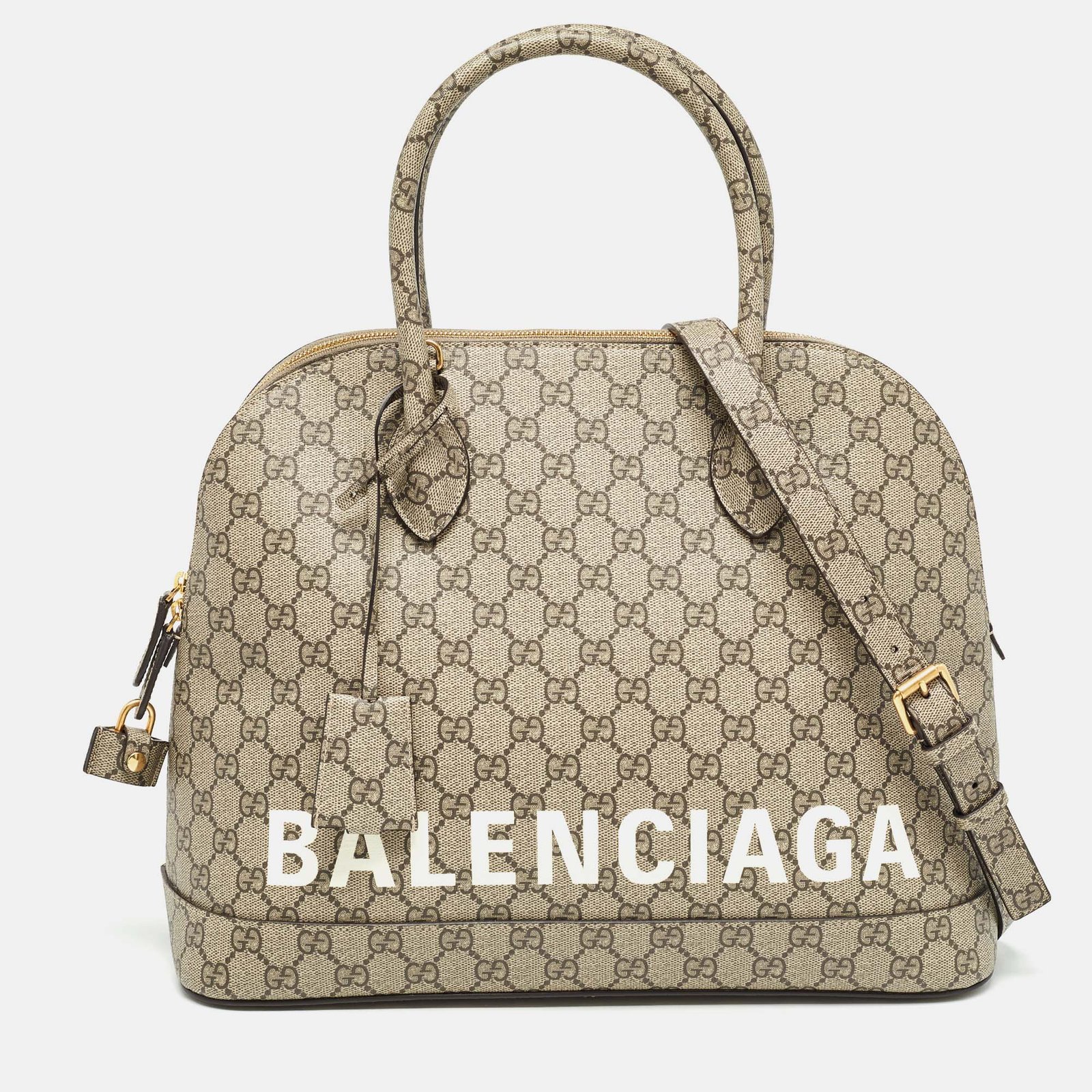 Gucci x Balenciaga Beige GG Supreme Canvas Medium The Hacker Project Ville Satchel