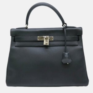 Hermes black Taurillon Clemence leather Kelly 32 handbag