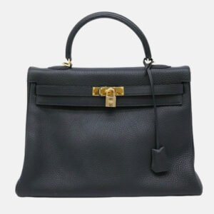 Hermes black Taurillon Clemence leather Kelly 35 handbag