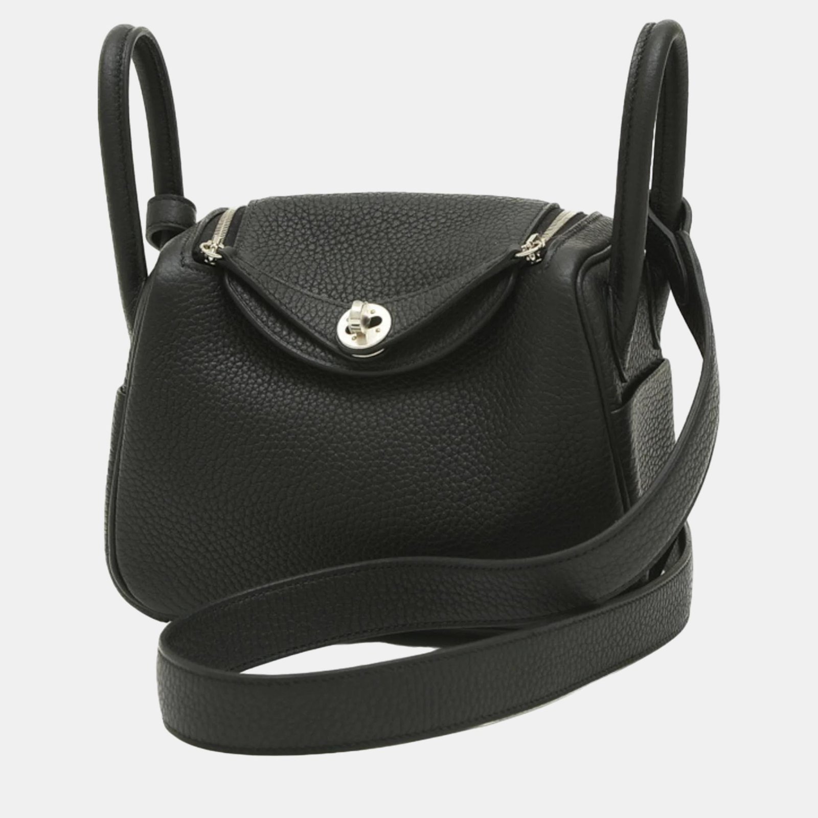 Hermes Black Taurillon Clemence Lindy Shoulder Bag