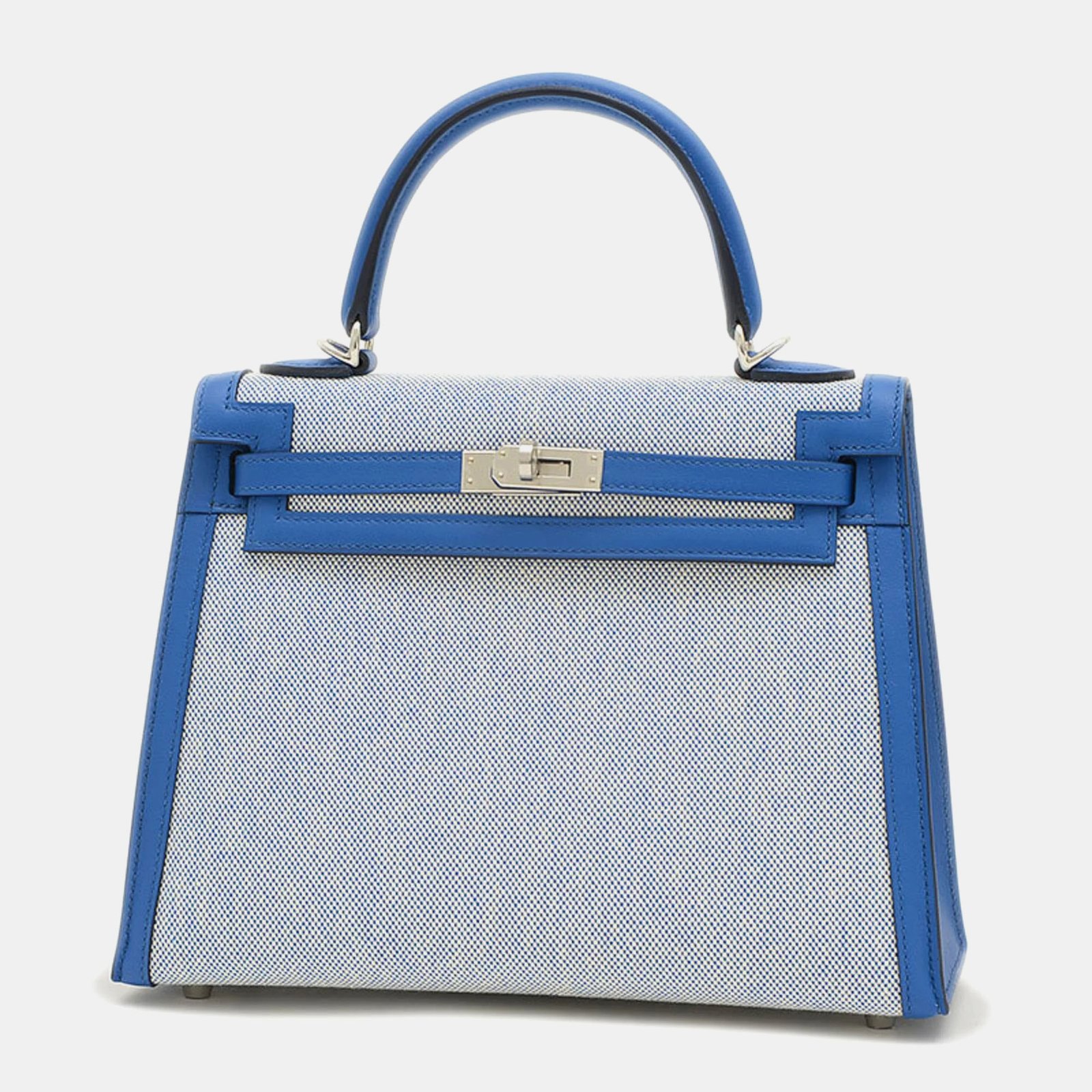 Hermes Blue France Ecru Toile Swift Kelly 25 Handbag