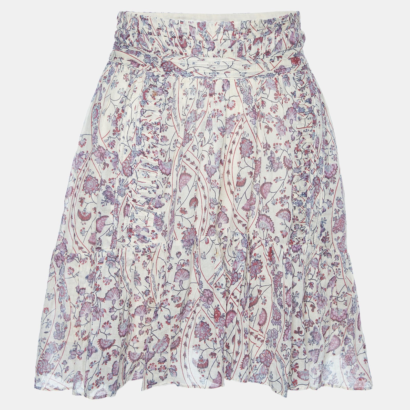 Isabel Marant Etoile Beige Floral Printed Cotton Flared Mini Skirt M