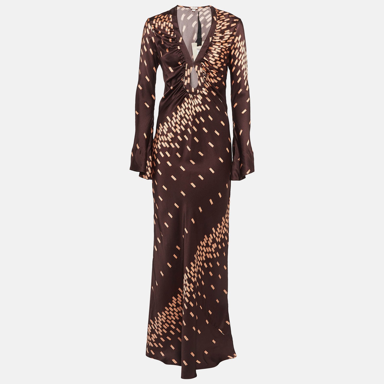 Johanna Ortiz Brown Voragine Abstract Print Silk Maxi Dress S