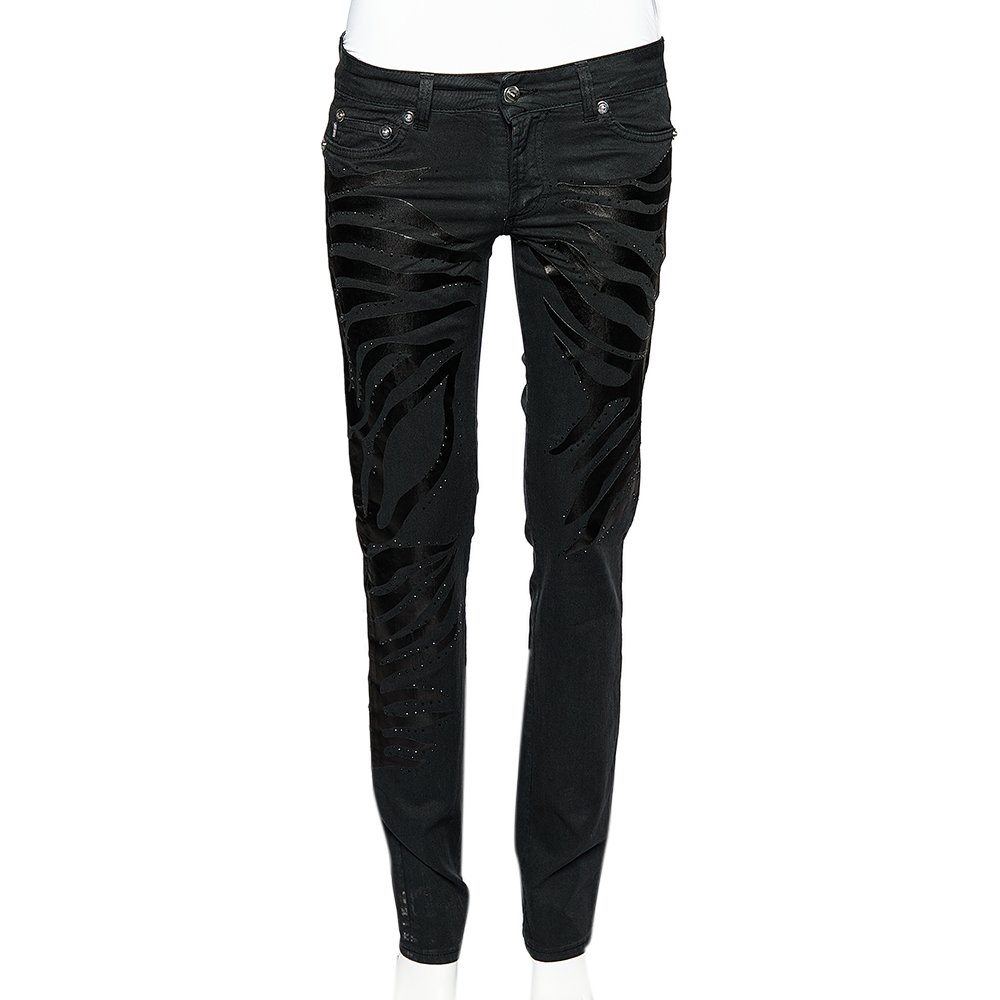 Just Cavalli Black Denim Crystal Embellished Slim Fit Jeans M