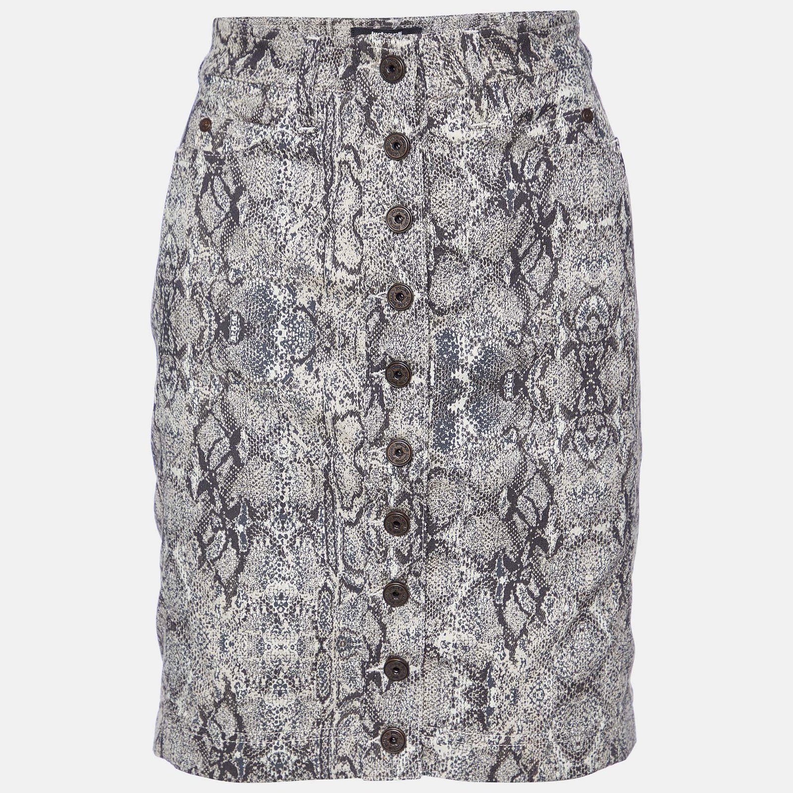 Just Cavalli Beige Animal Pattern Cotton Fitted Skirt S