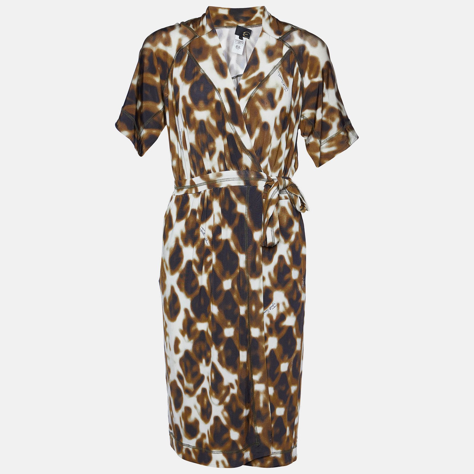 Just Cavalli Brown Printed Jersey Wrap Dress S