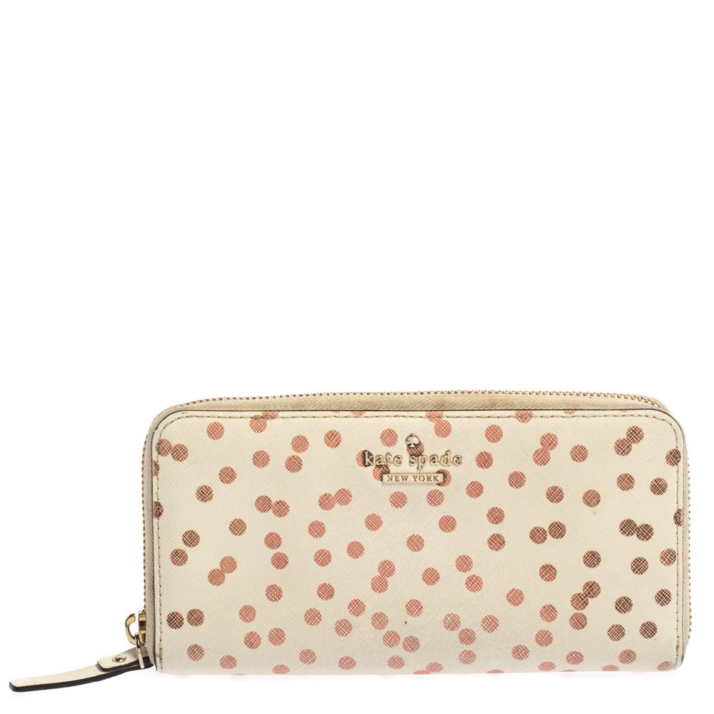 Kate Spade White/Red Polka Dots Zip Around Wallet