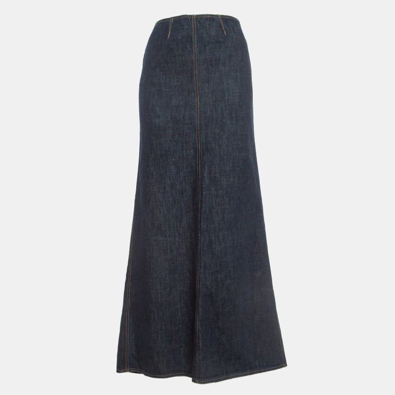 Kenzo Jeans Navy Blue Studded Denim Flared Maxi Skirt S