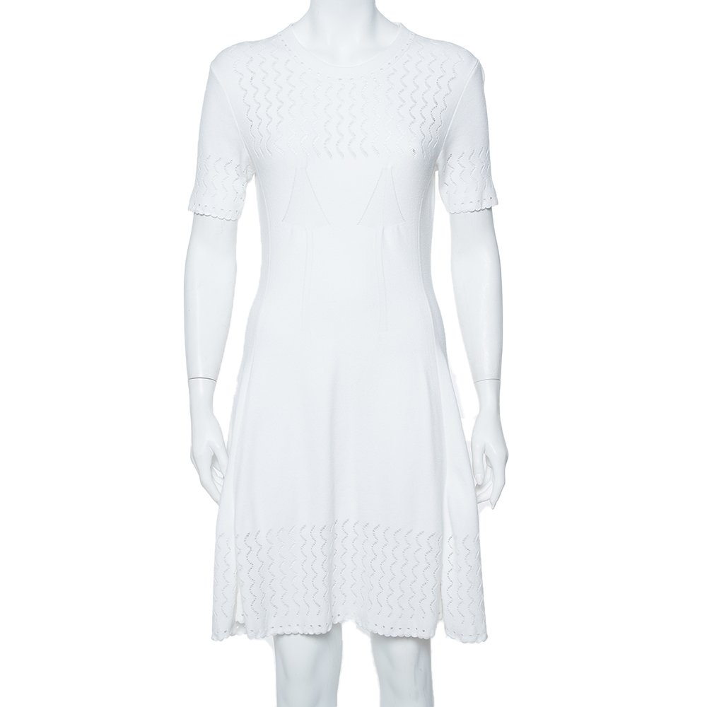 Kenzo White Perforated Knit Fit & Flare Dress L