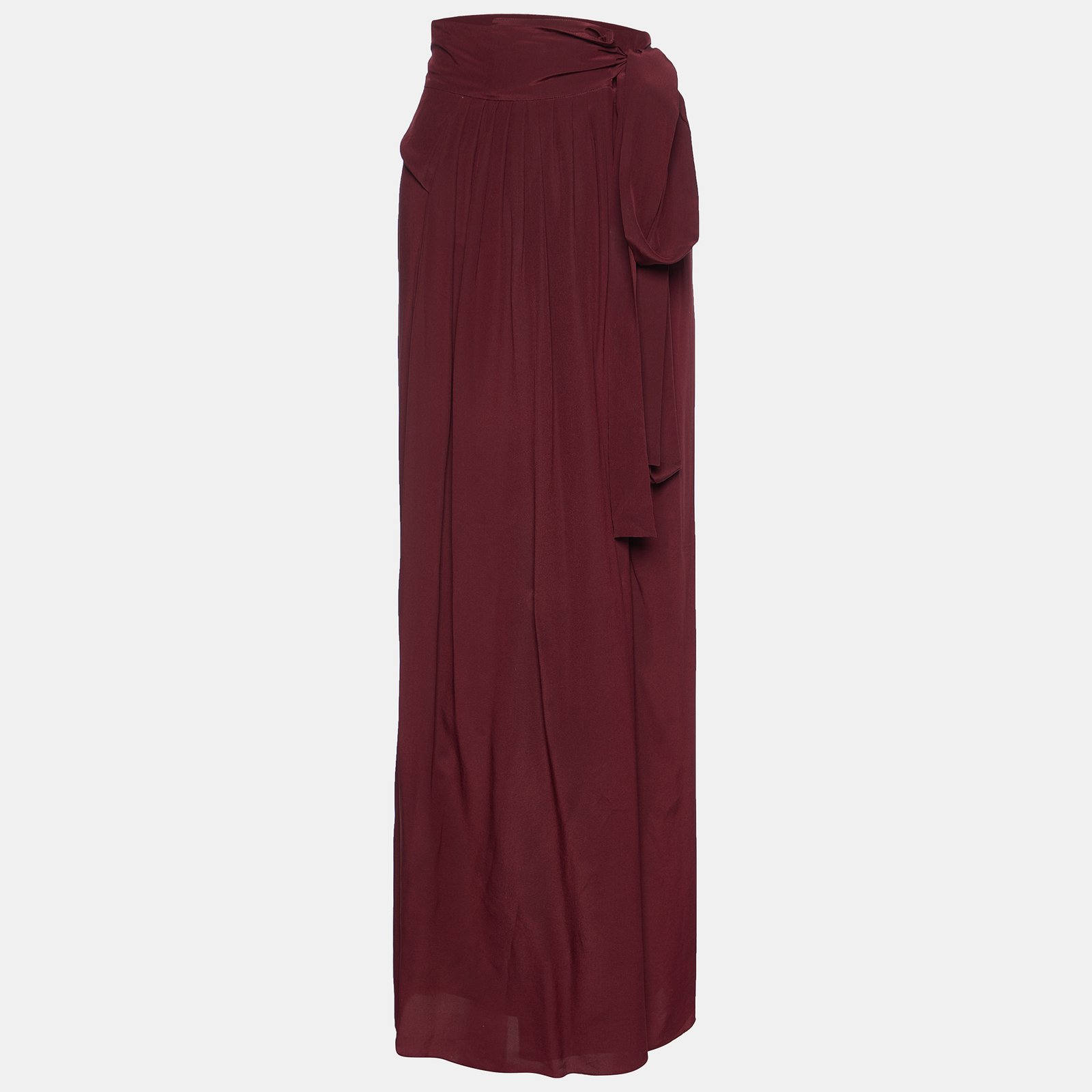 Kenzo Maroon Silk Wrap Maxi Skirt M