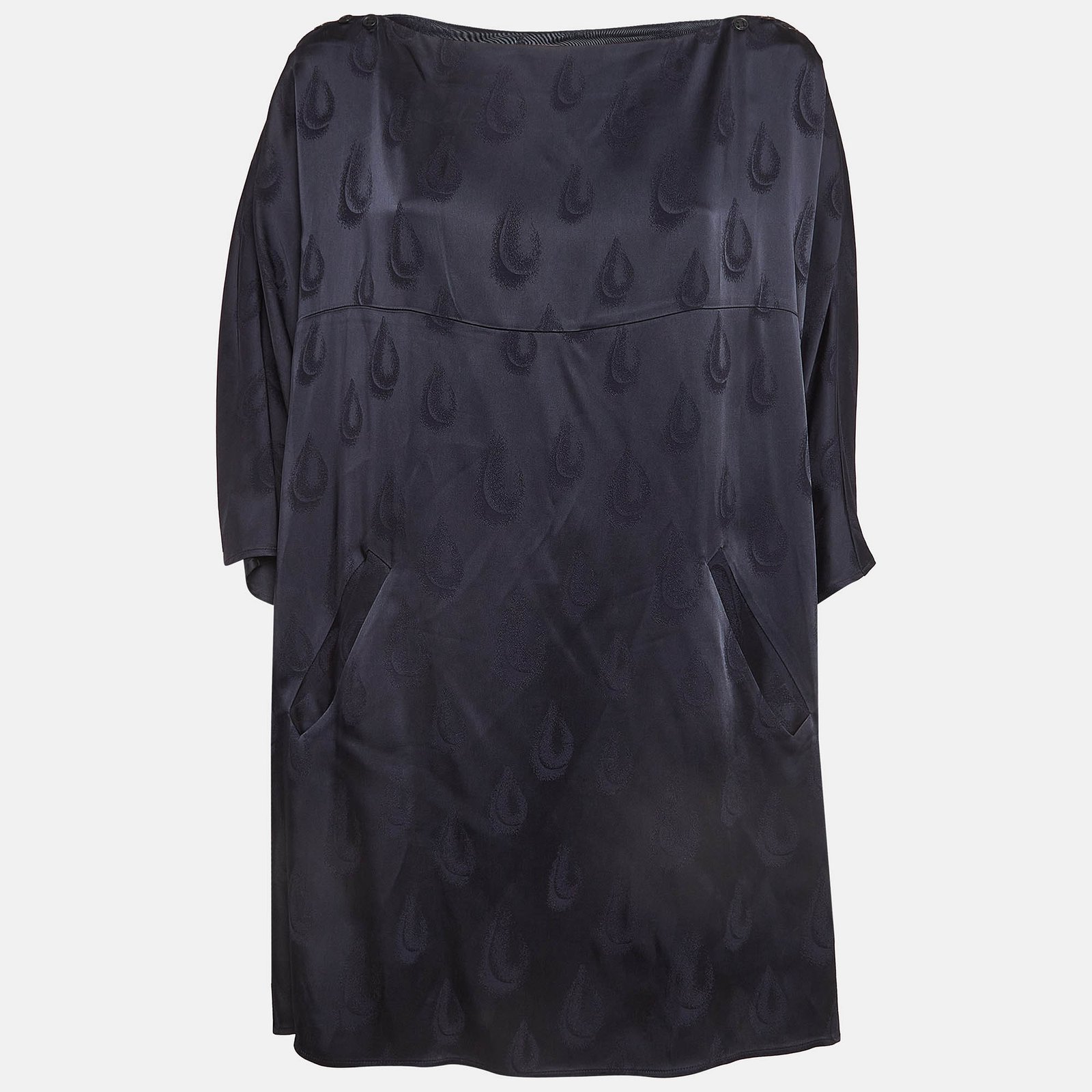 Kenzo Navy Blue Patterned Satin Loose Fit Mini Dress S