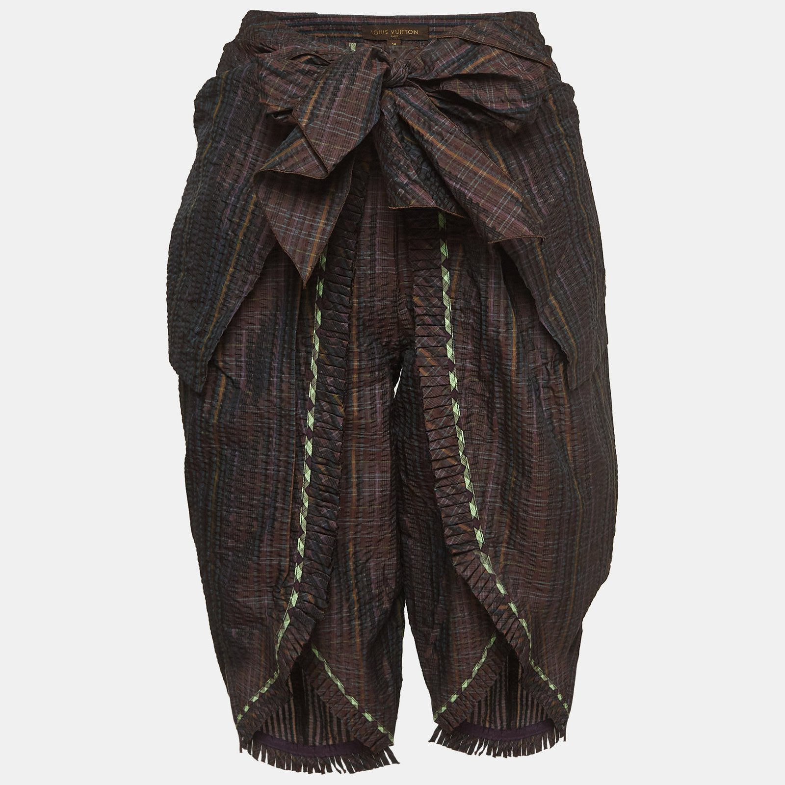 Louis Vuitton Multicolor Checkered Silk Blend Tie Detail Pants M