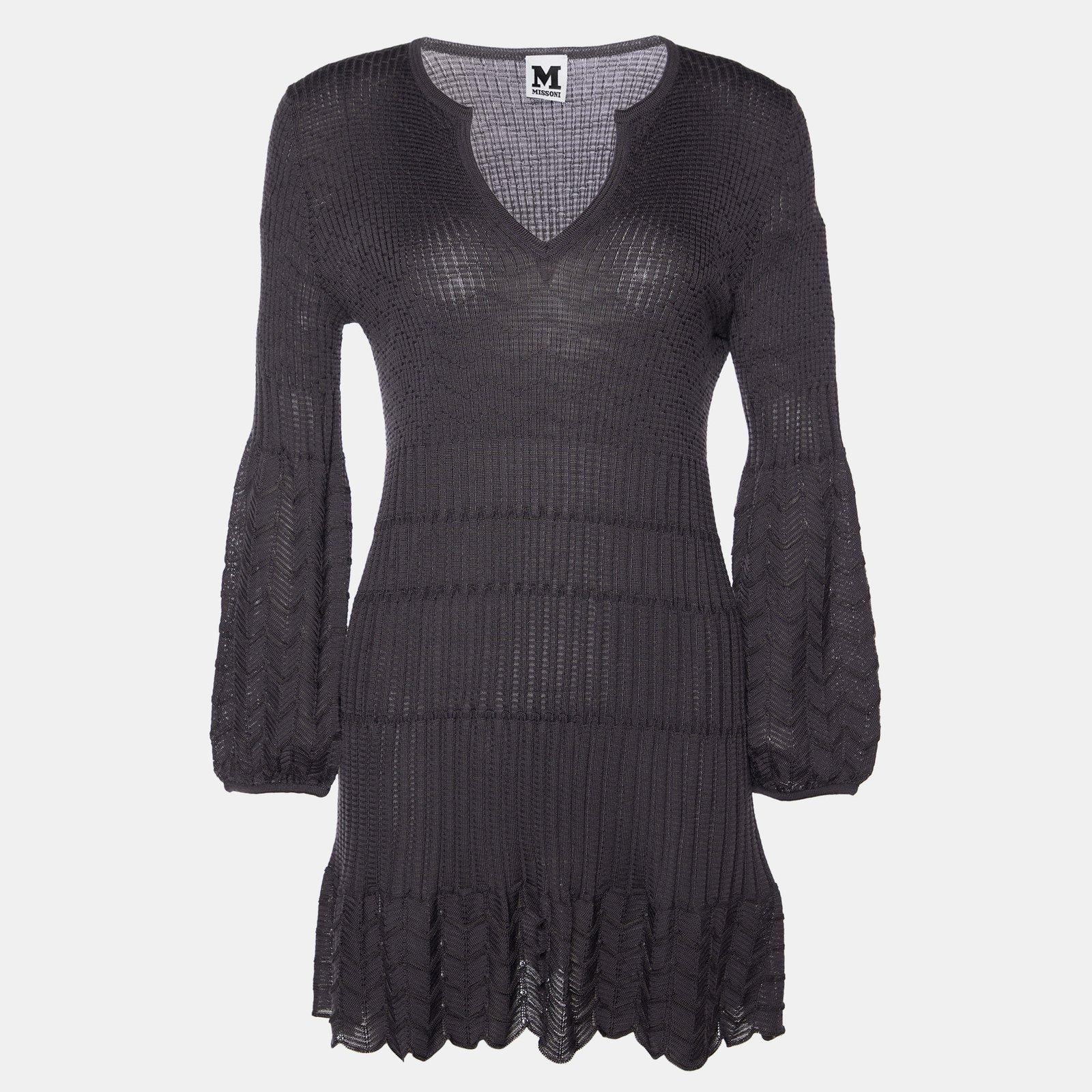 M Missoni Grey Patterned Wool Blend Knit Dress M
