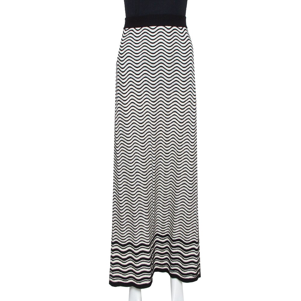 M Missoni Monochrome Wave Patterned Knit Maxi Skirt M