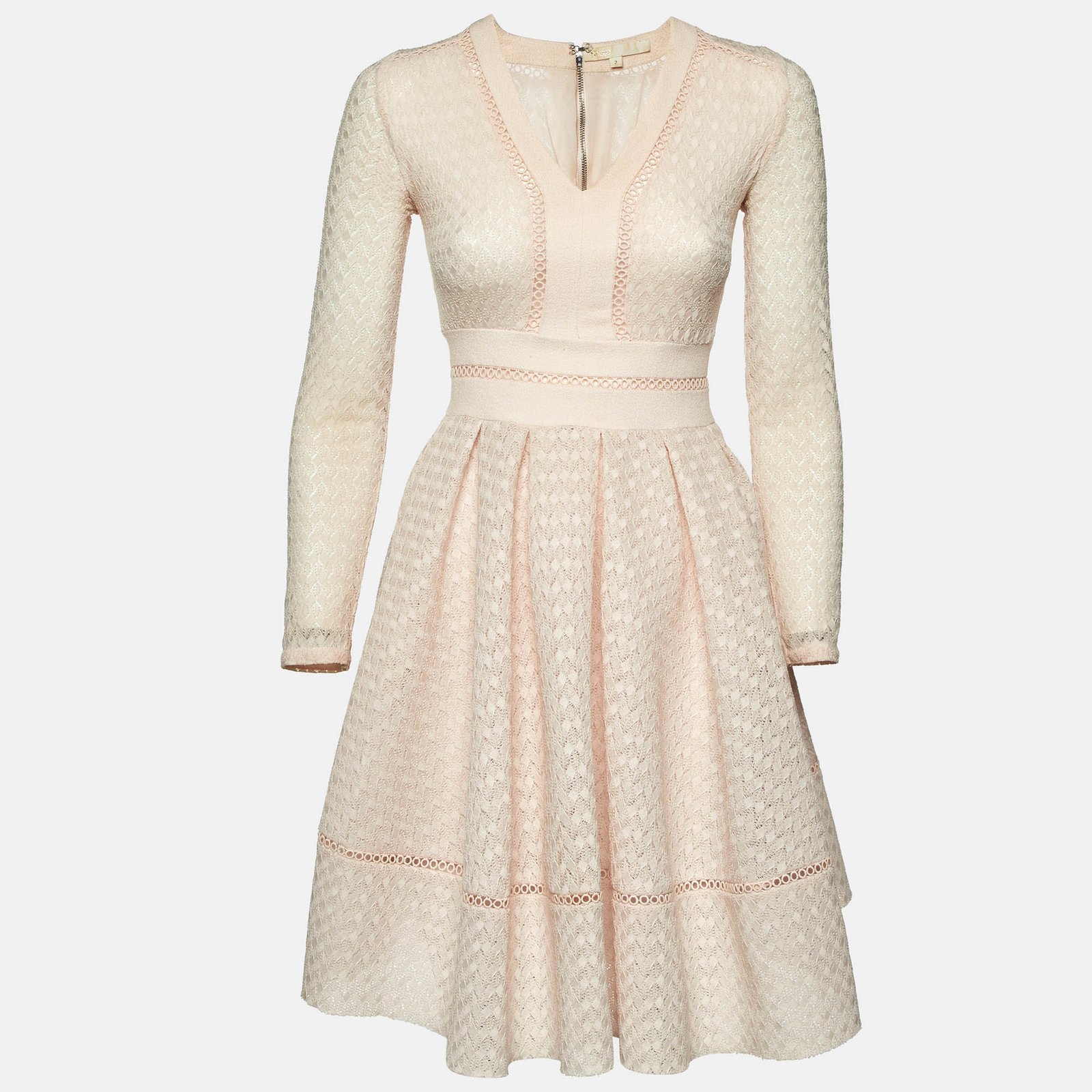 Maje Light Peach Lace Rossignol Pleated Mini Dress M