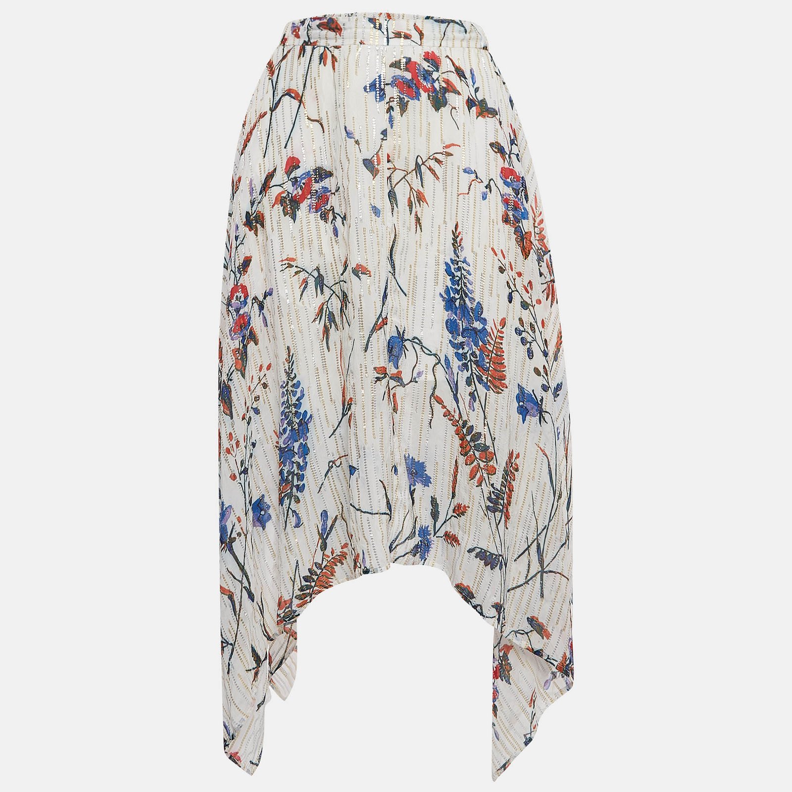 Maje White Printed Lurex Asymmetric Midi Skirt S