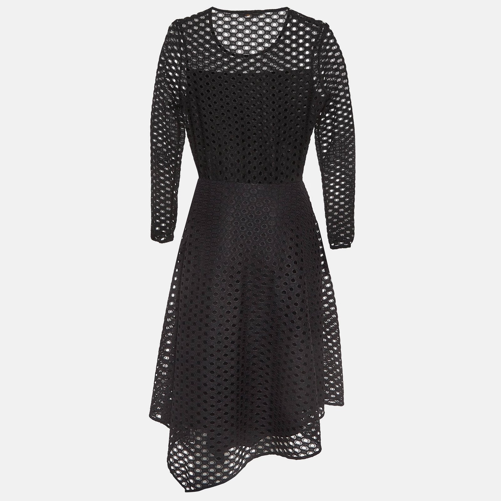 Maje Black Eyelet Lace Fit and Flare Midi Dress S