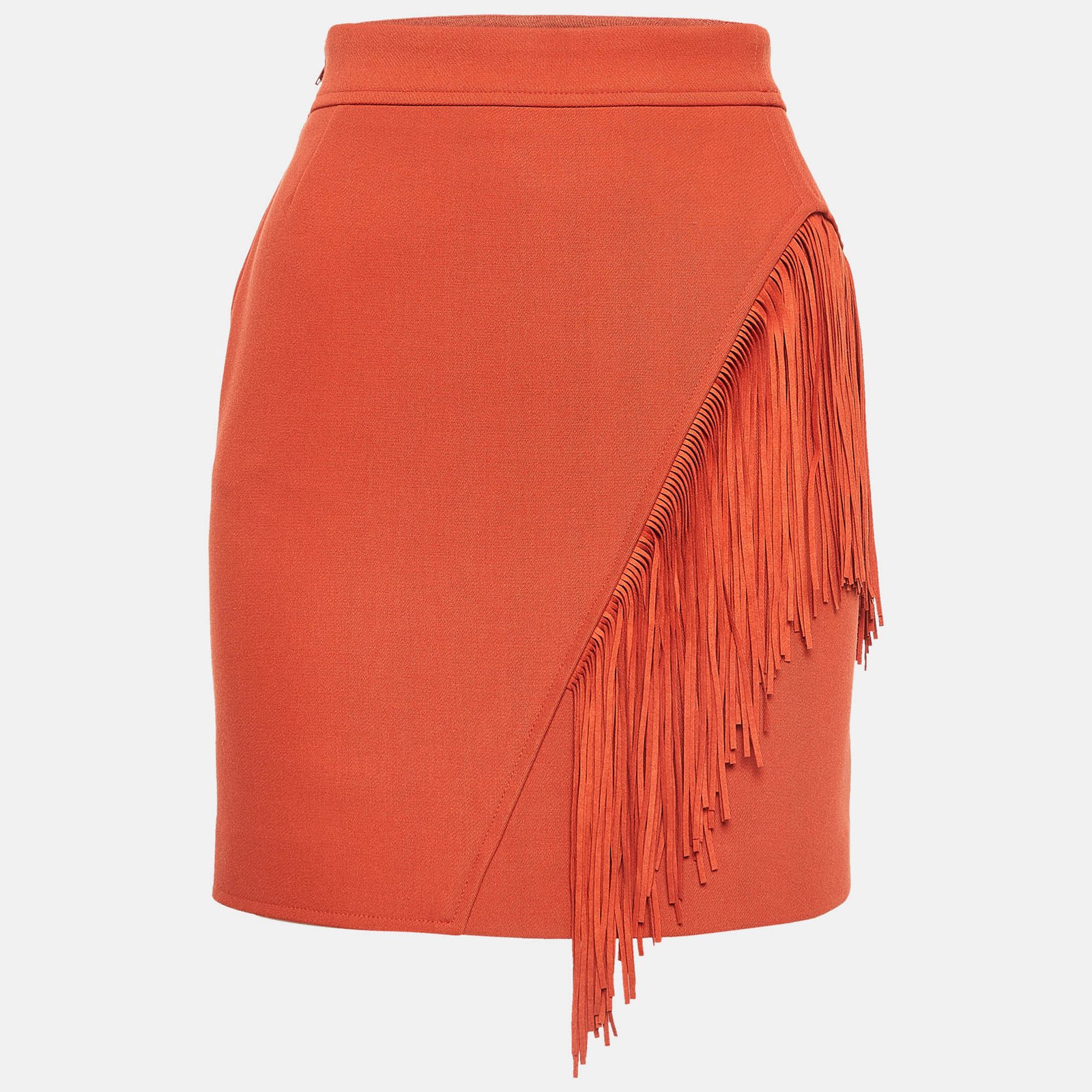 Maje Orange Crepe Fringe Detail  Mini Skirt S