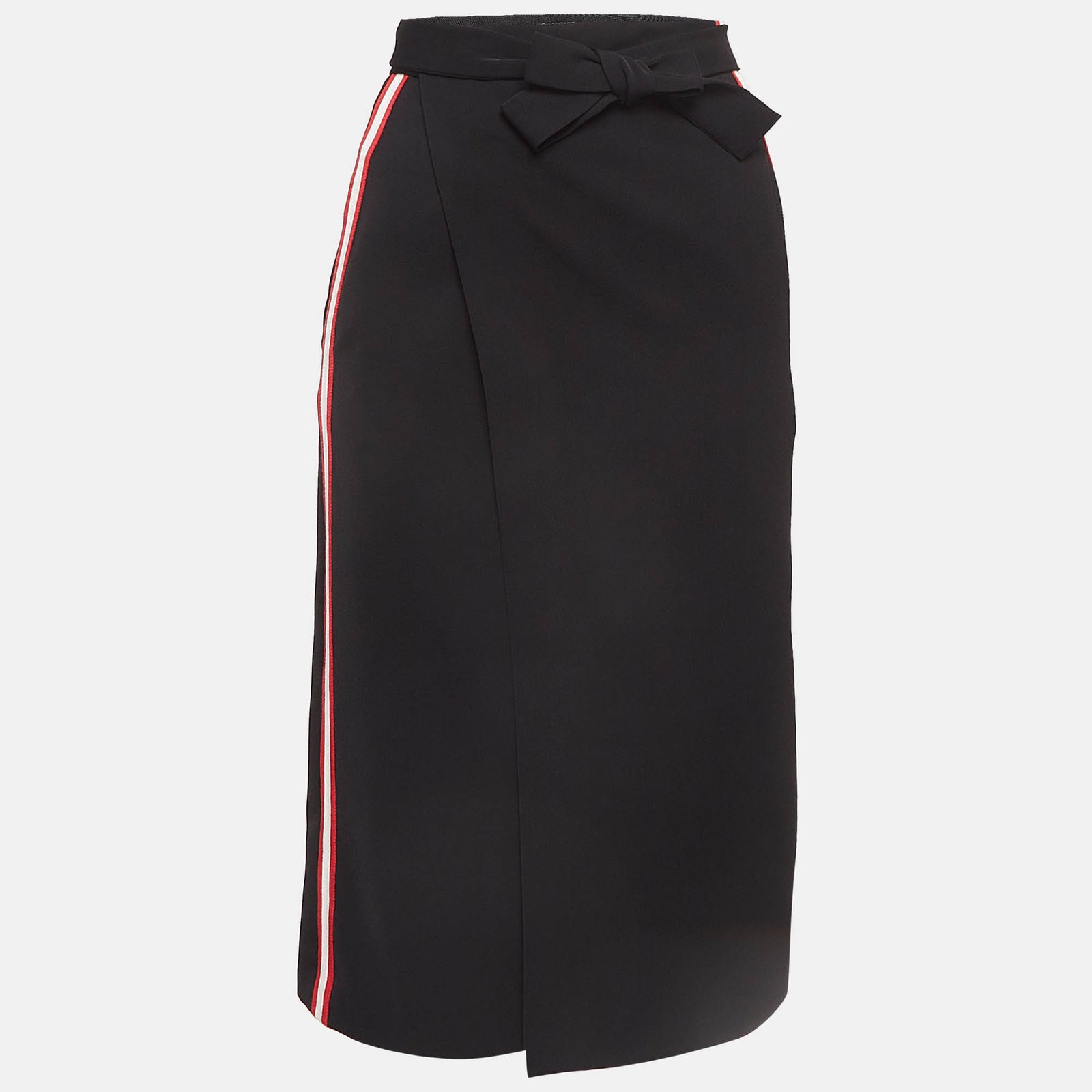 Maje Black Side Stripe Crepe Pencil Wrap Skirt S
